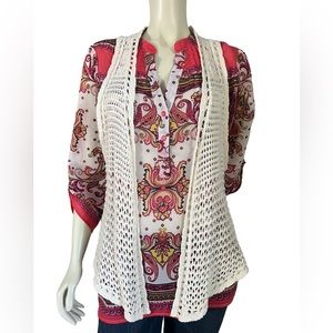 Mudd Women's 100% Cotton Beige Boho Crochet Sleeveless Sweater Vest Size XL